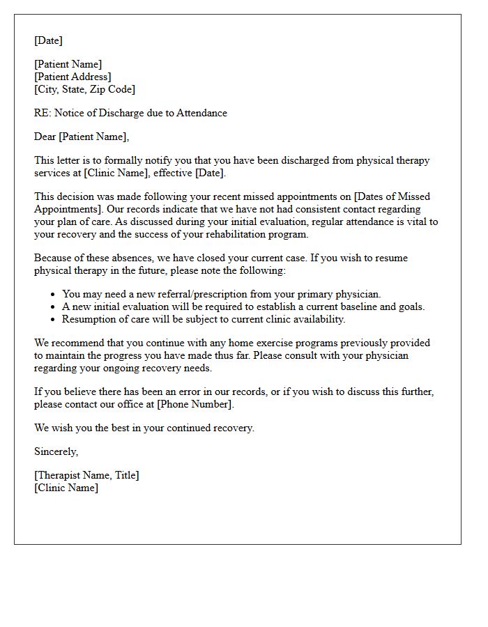 Physical Therapy Attendance Discharge Follow-Up Letter