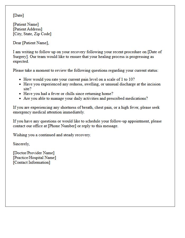 Post-Operative Recovery Status Check Follow-Up Letter