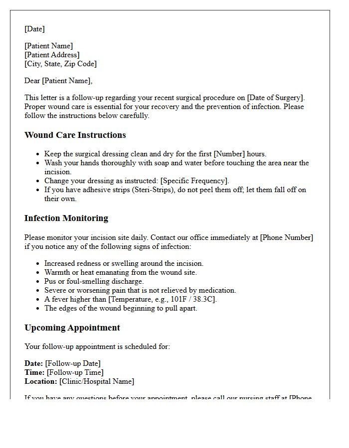 Surgical Wound Care and Infection Monitoring Follow-Up Letter