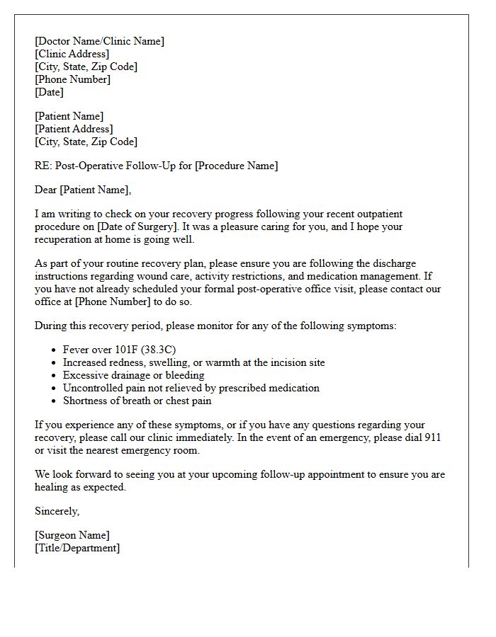 Routine Outpatient Surgeon Check-In Follow-Up Letter