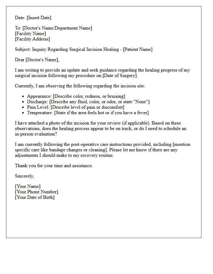 Surgical Incision Healing Progress Inquiry Letter