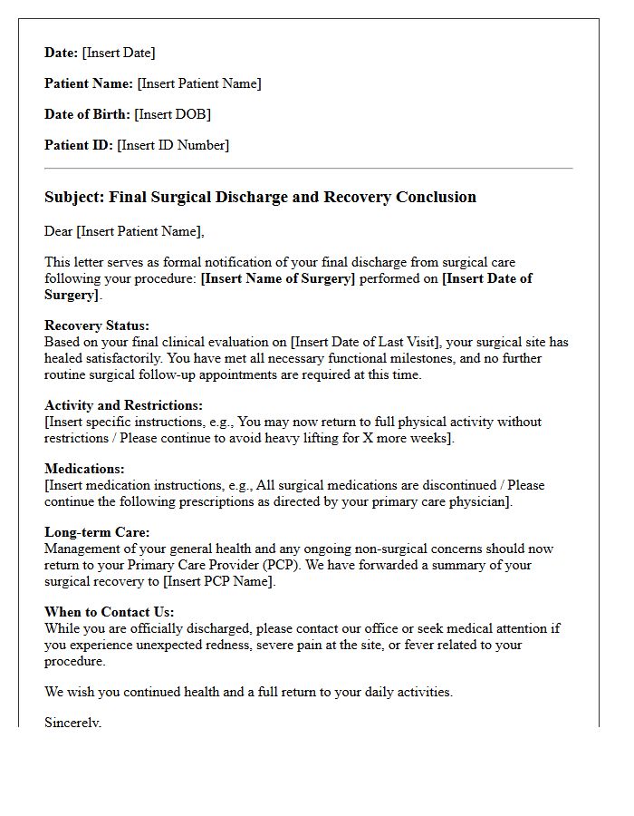 Final Surgical Discharge and Recovery Conclusion Letter