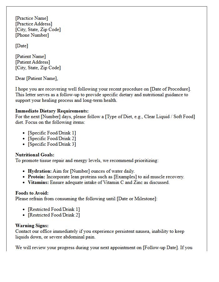 Post-Procedure Dietary and Nutritional Guidance Follow-Up Letter