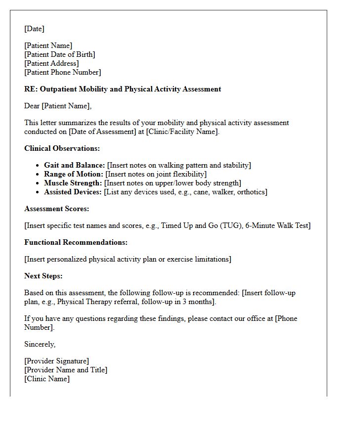 Outpatient Mobility and Physical Activity Assessment Letter
