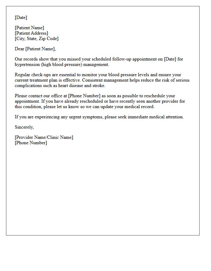 Missed Hypertension Management Follow-Up Letter