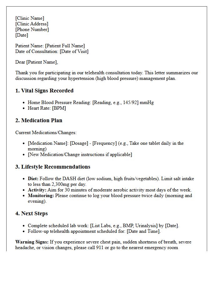 Hypertension Telehealth Consultation Follow-Up Letter