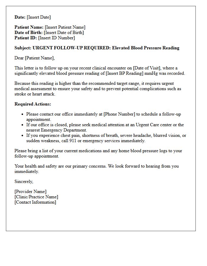 Elevated Blood Pressure Urgent Assessment Follow-Up Letter