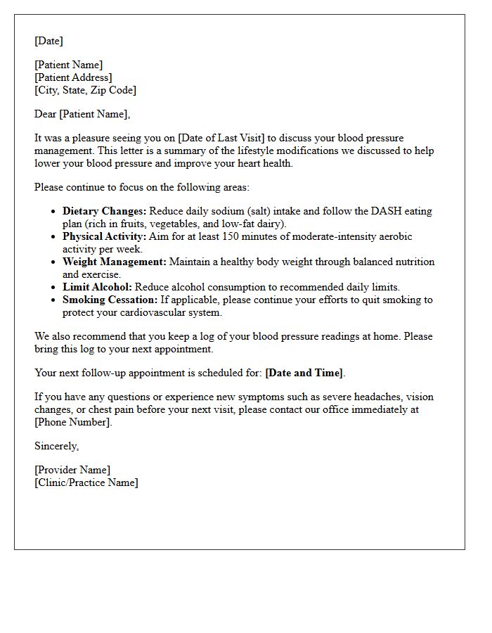 Hypertension Lifestyle Modification Follow-Up Letter