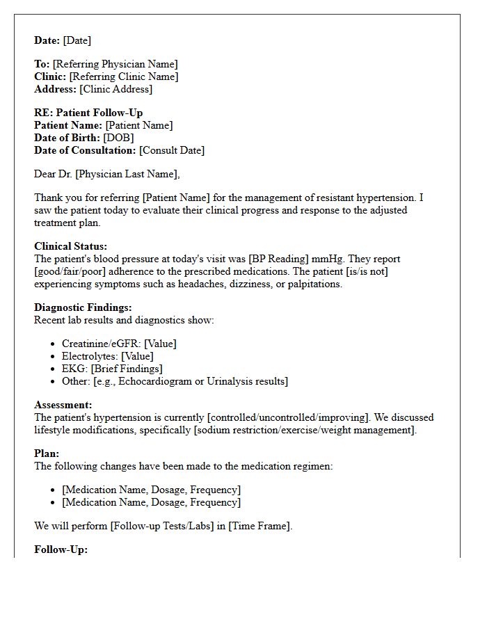 Hypertension Cardiology Specialist Referral Follow-Up Letter