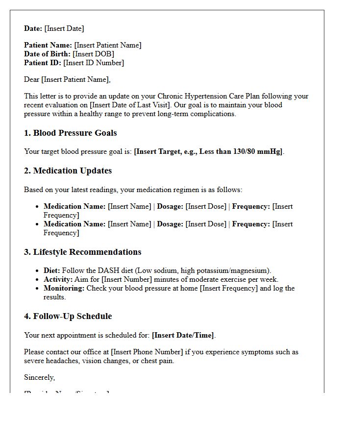Chronic Hypertension Care Plan Update Letter