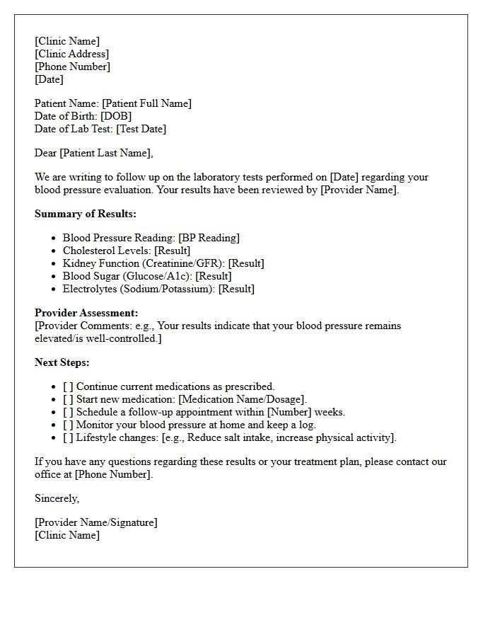Hypertension Diagnostic Lab Results Follow-Up Letter