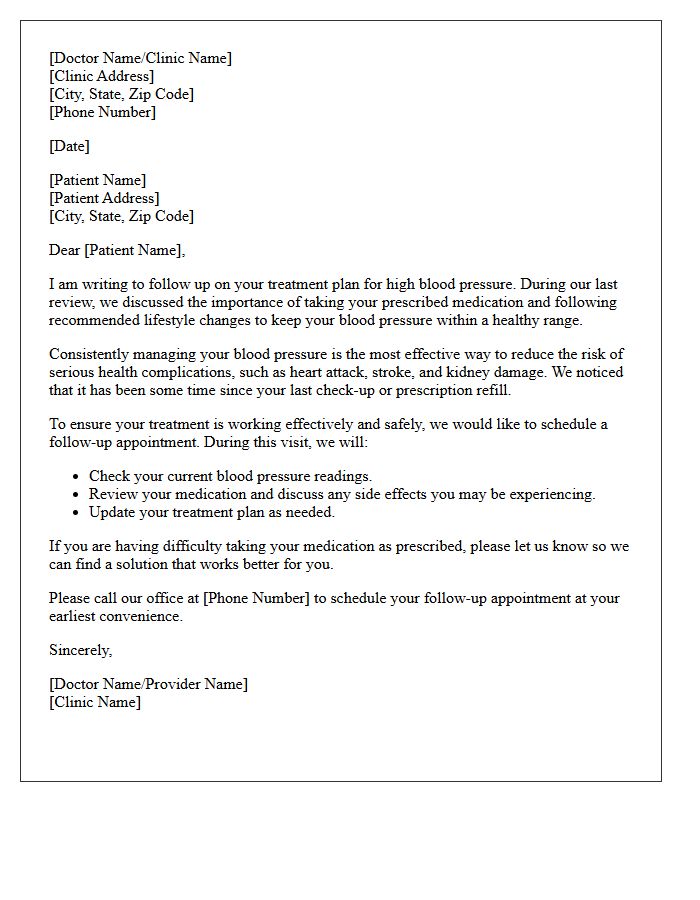 Blood Pressure Treatment Adherence Follow-Up Letter