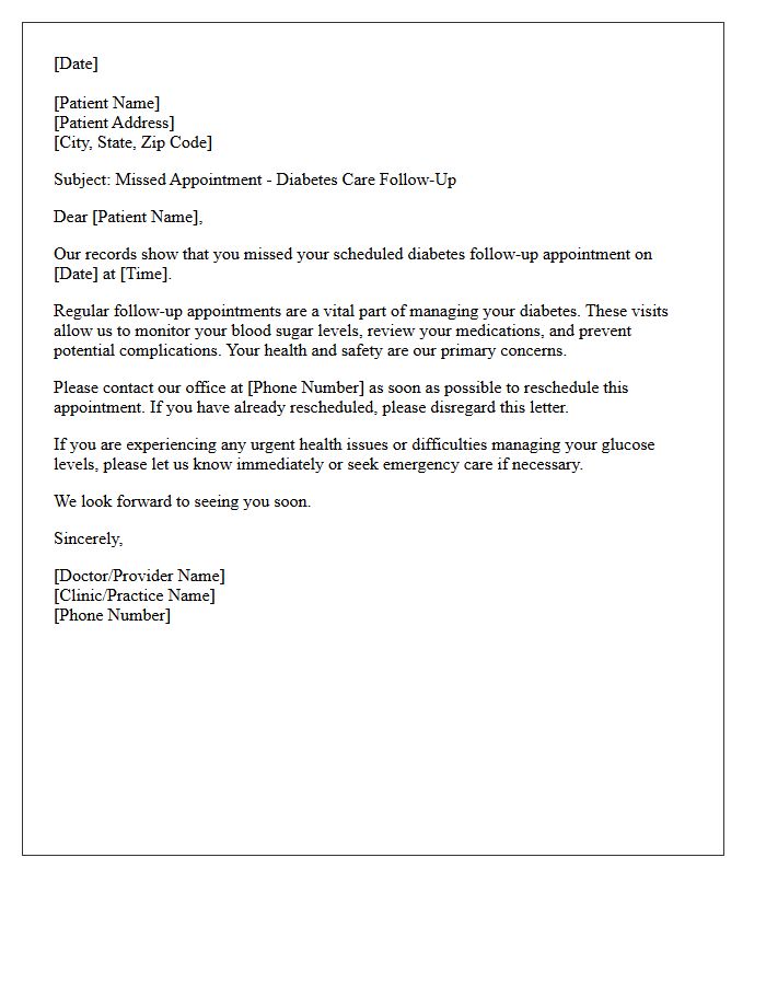 Missed Appointment Diabetes Care Follow-Up Letter