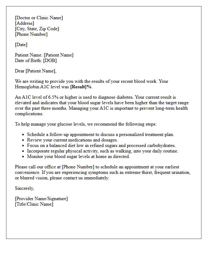Elevated A1C Results Diabetes Management Letter