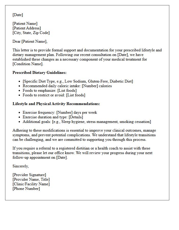Lifestyle And Diet Adherence Support Letter
