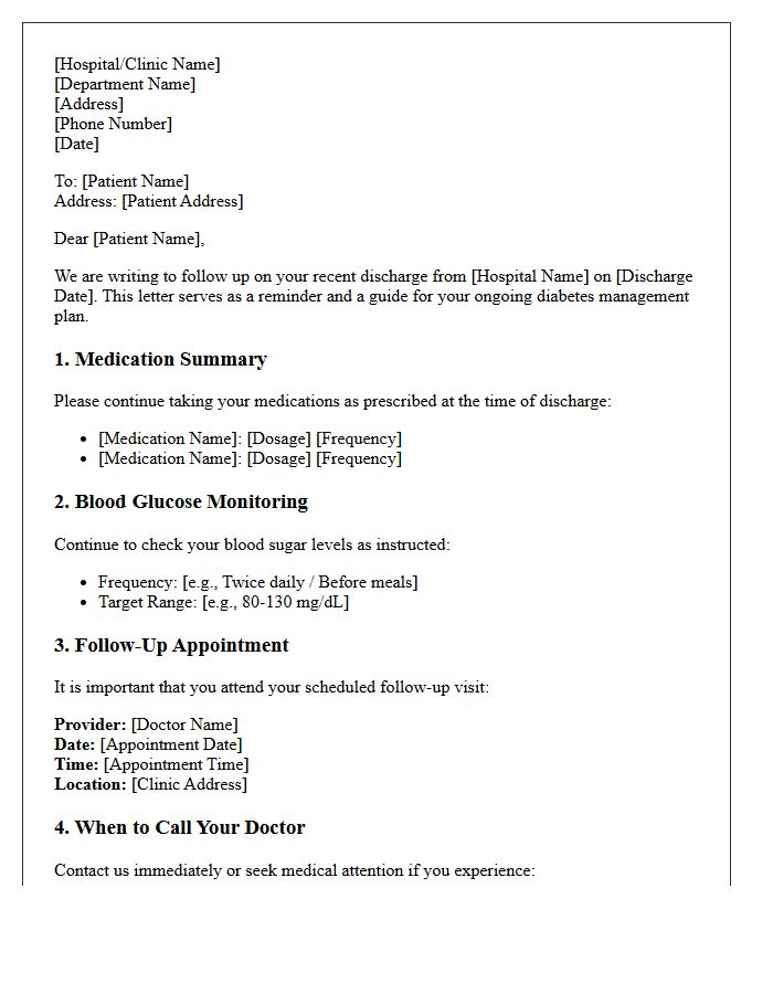 Post-Discharge Diabetes Care Plan Follow-Up Letter
