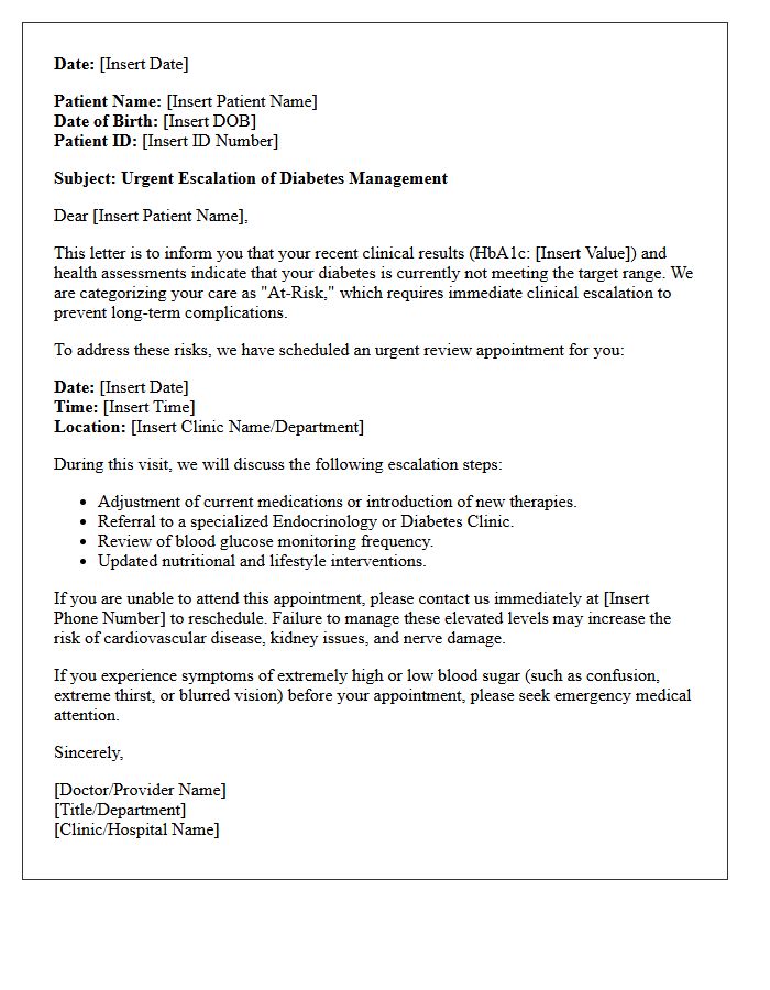 At-Risk Patient Diabetes Care Escalation Letter