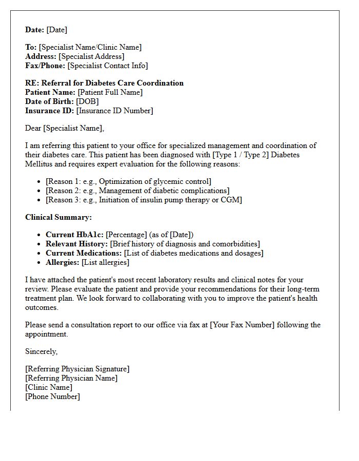 Specialist Referral Diabetes Care Coordination Letter