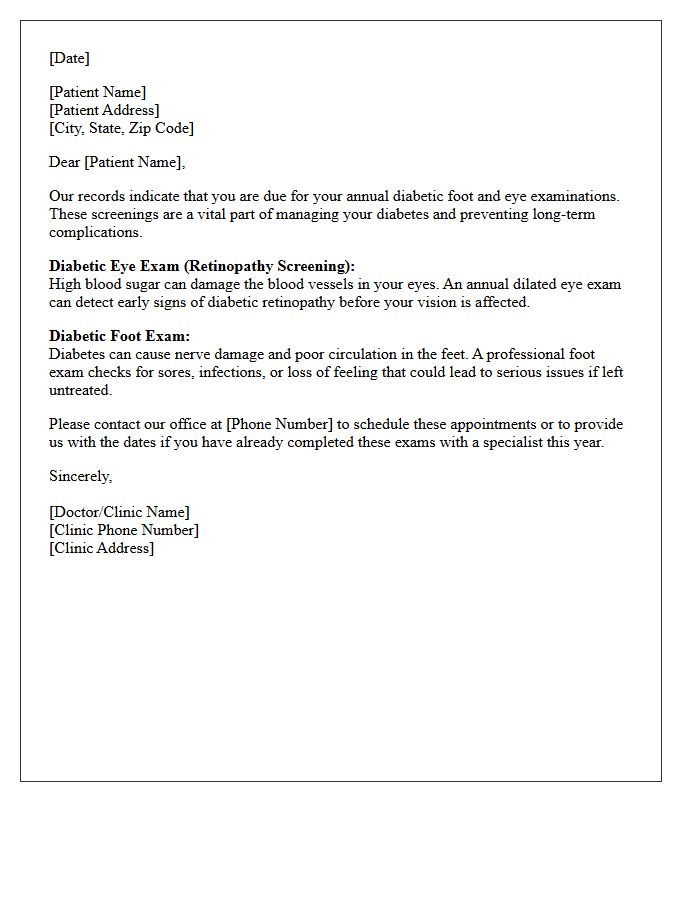 Annual Diabetic Foot And Eye Exam Reminder Letter