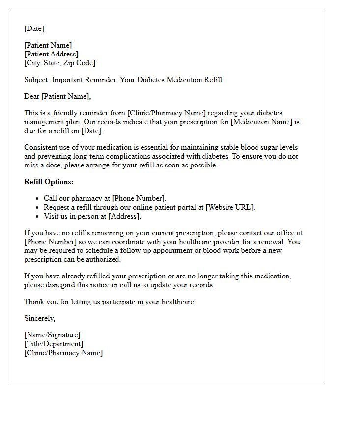 Prescription Refill Reminder Diabetes Care Letter