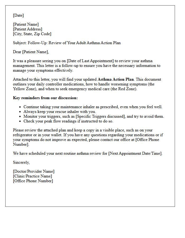 Adult Asthma Action Plan Review Follow-Up Letter