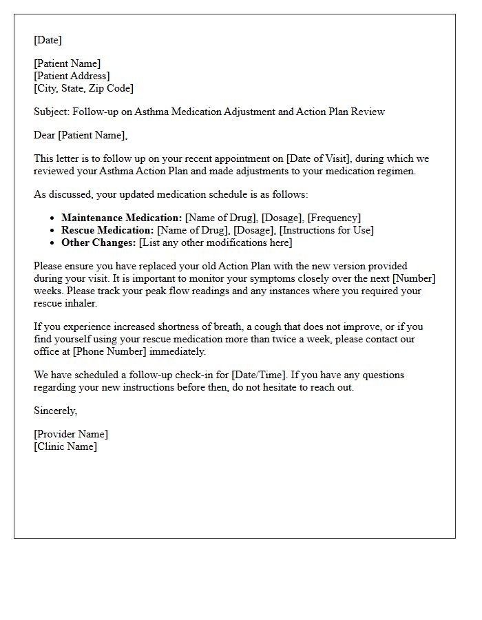 Medication Adjustment Asthma Action Plan Review Follow-Up Letter