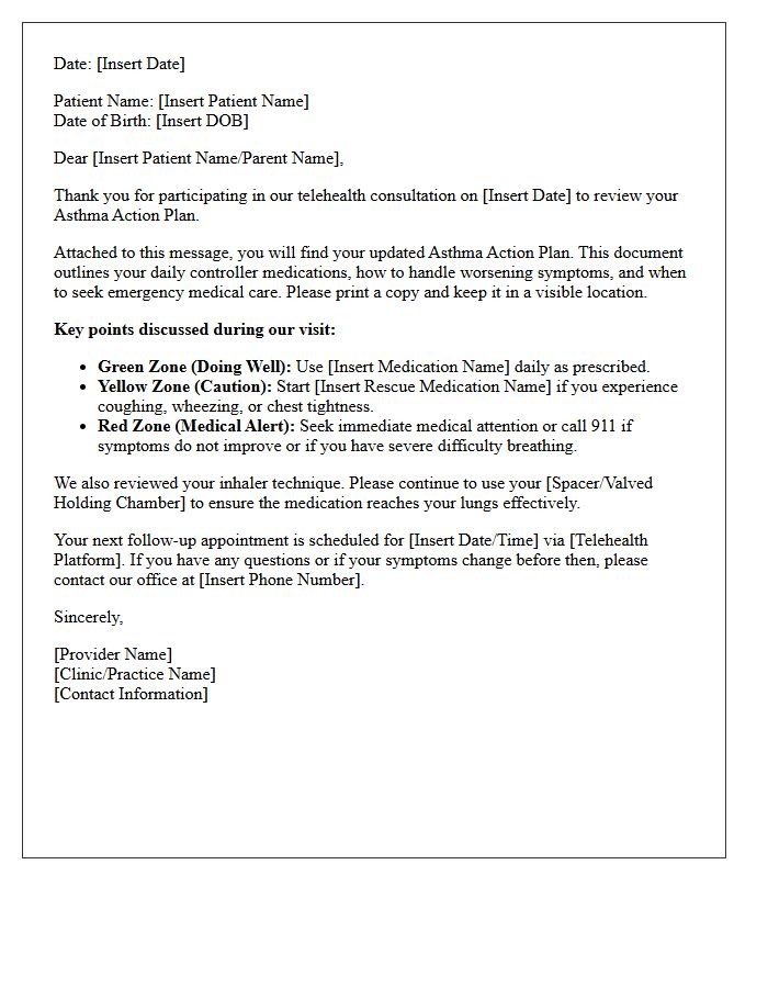 Telehealth Asthma Action Plan Review Follow-Up Letter