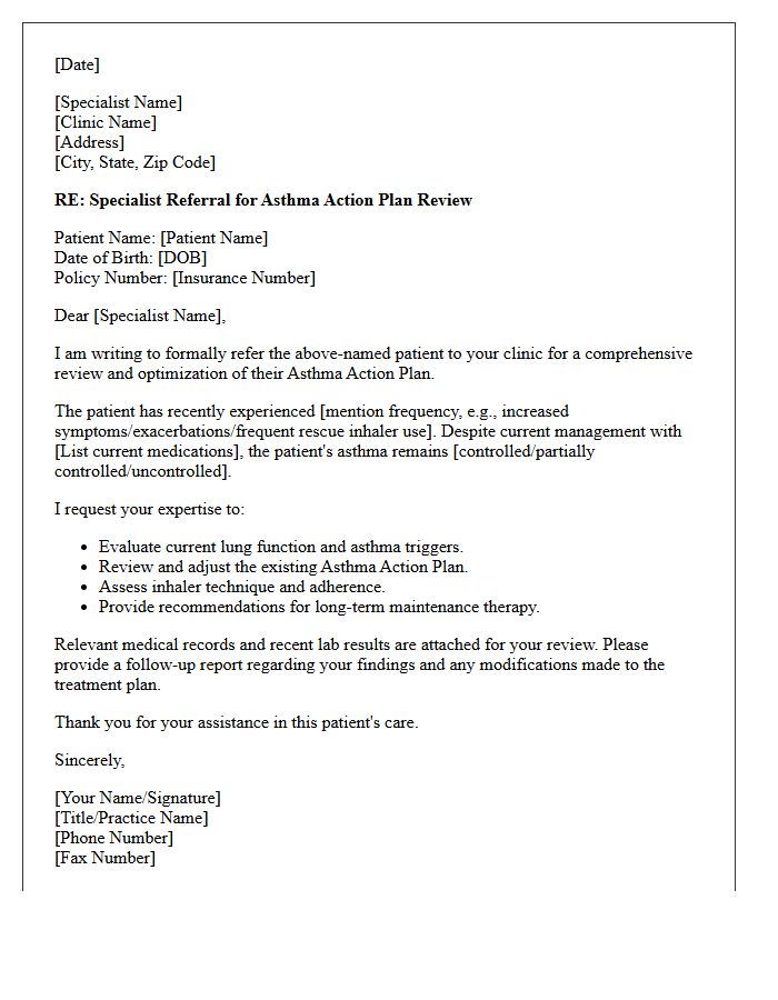 Specialist Referral Asthma Action Plan Review Follow-Up Letter