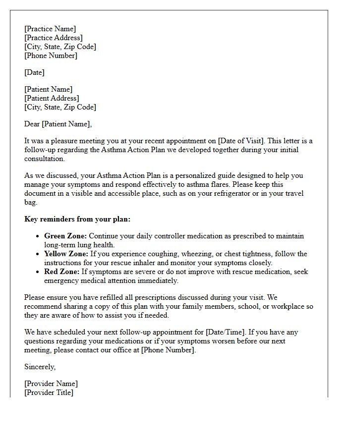 New Patient Asthma Action Plan Review Follow-Up Letter