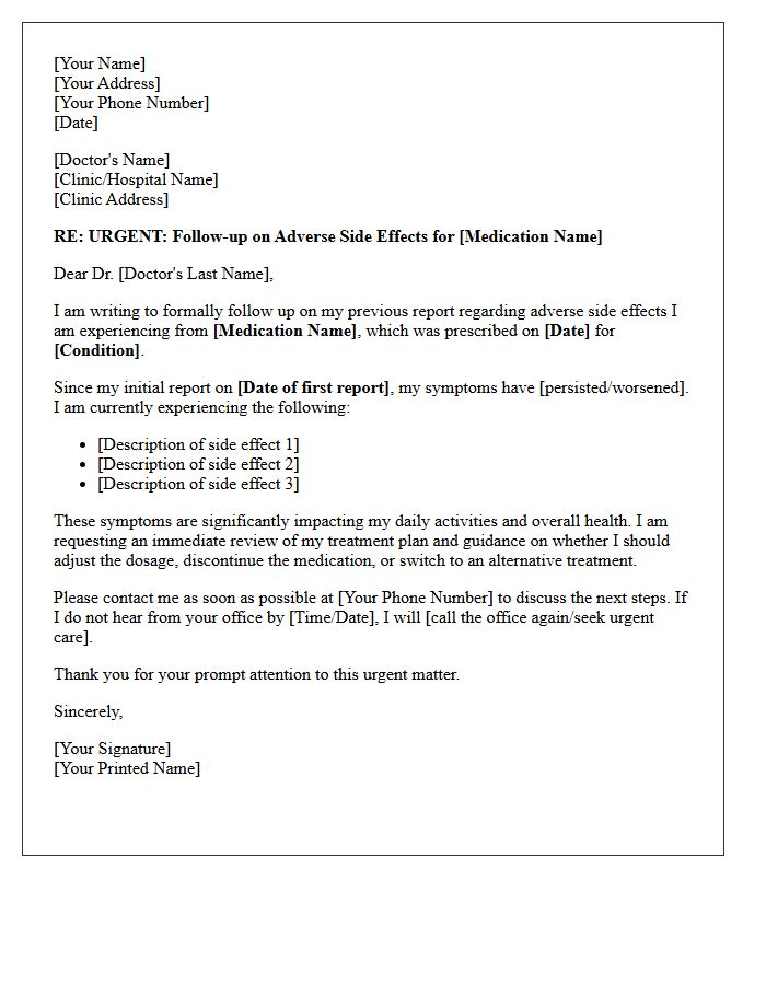 Urgent Prescription Side Effect Reporting Follow-Up Letter