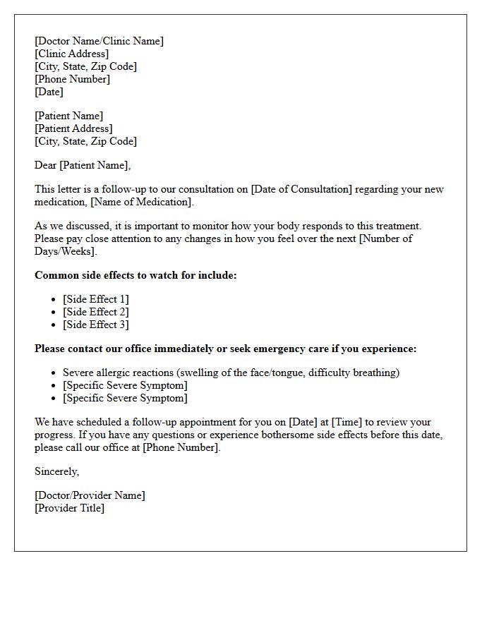 Post-Consultation Medication Side Effect Monitoring Follow-Up Letter
