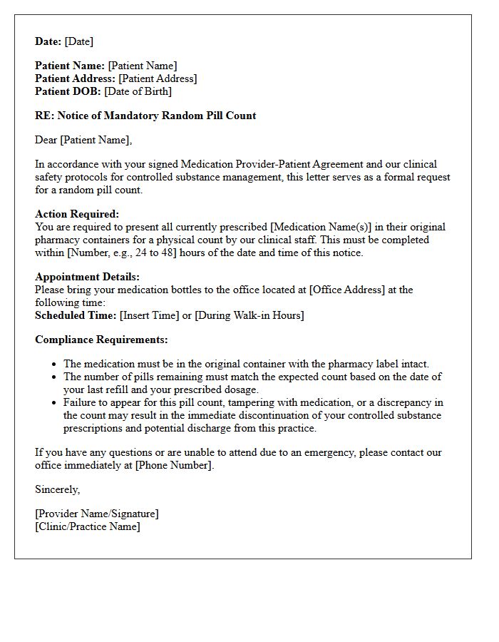 Random Pill Count Request and Compliance Letter