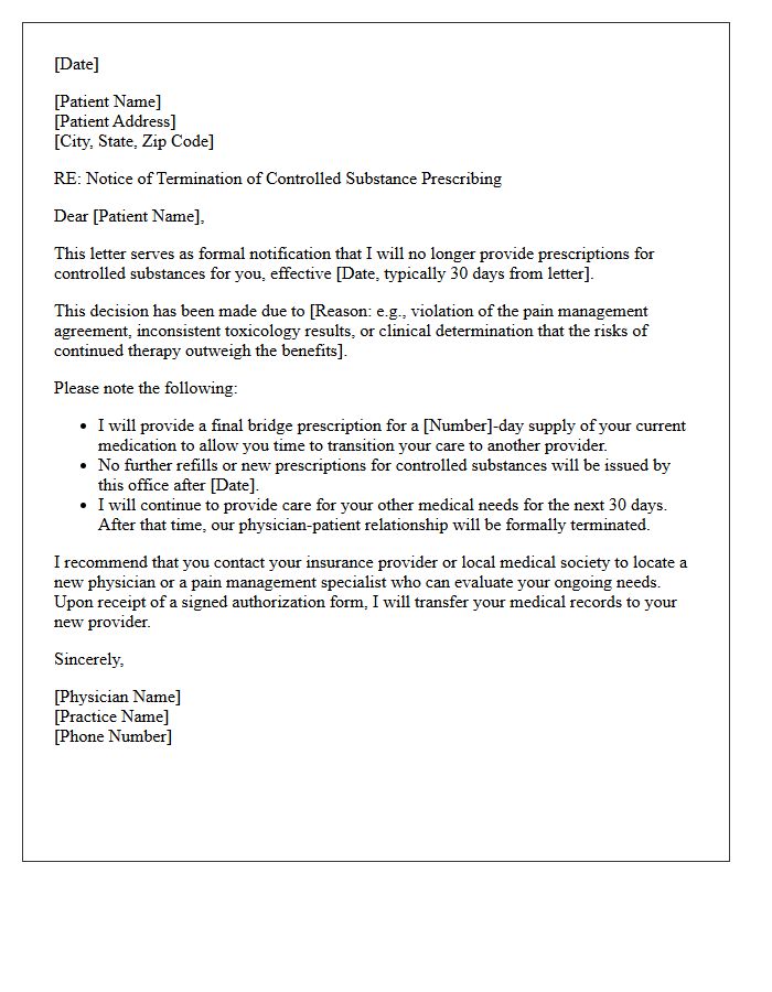 Notice of Termination Letter for Controlled Substance Prescribing
