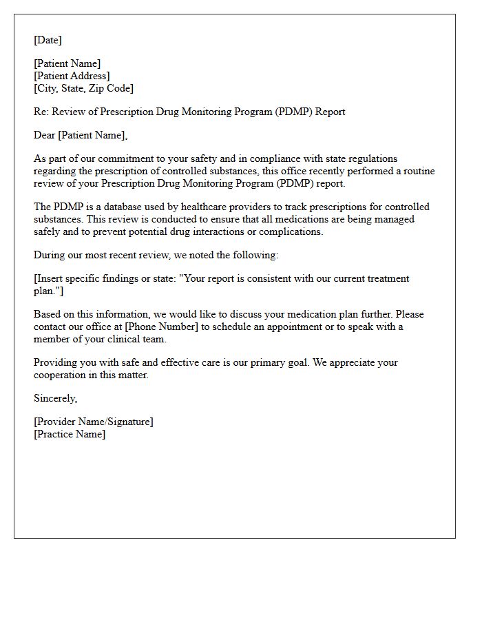 Prescription Drug Monitoring Program Review Letter