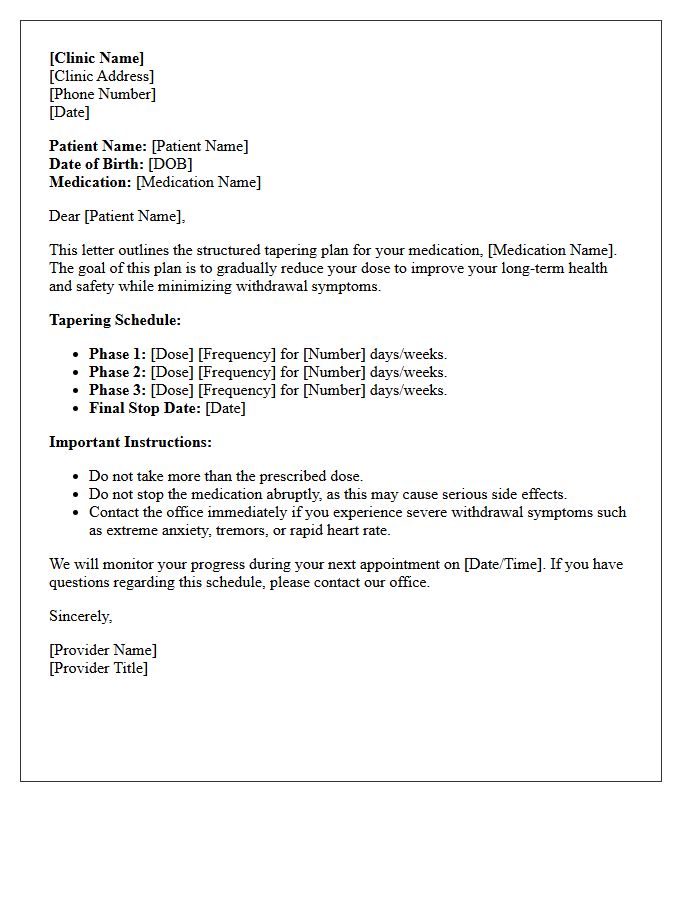 Controlled Substance Therapy Tapering Plan Letter