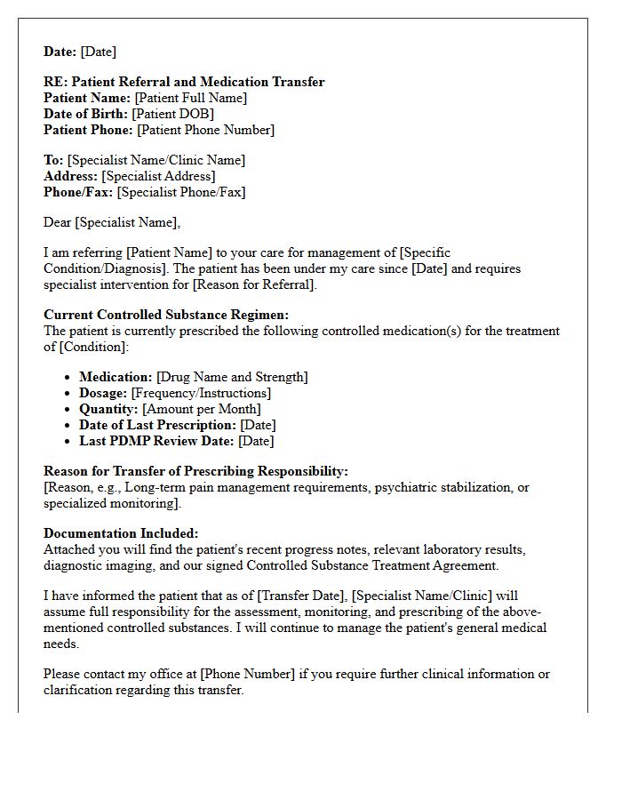 Specialist Referral and Controlled Substance Transfer Letter