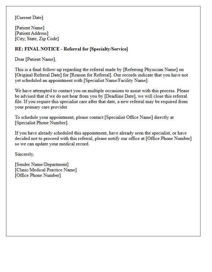 Final Notice Referral Scheduling Follow-Up Letter