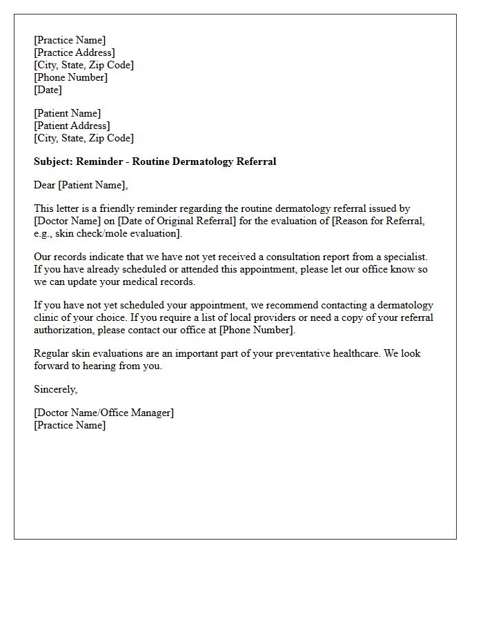Routine Dermatology Referral Reminder Letter