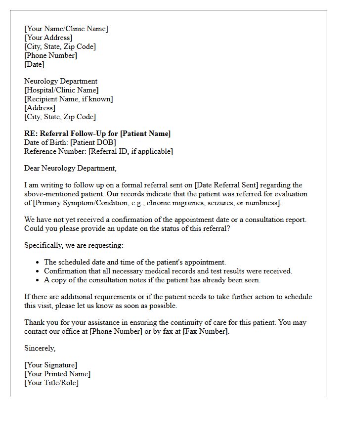 Neurology Department Referral Follow-Up Letter