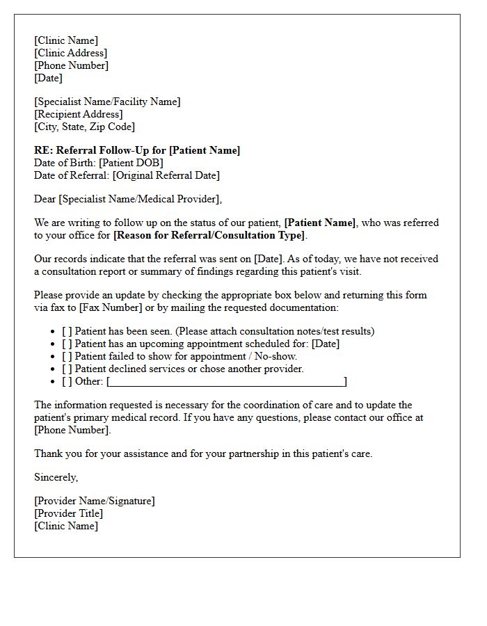 Medical Clinic External Referral Follow-Up Letter