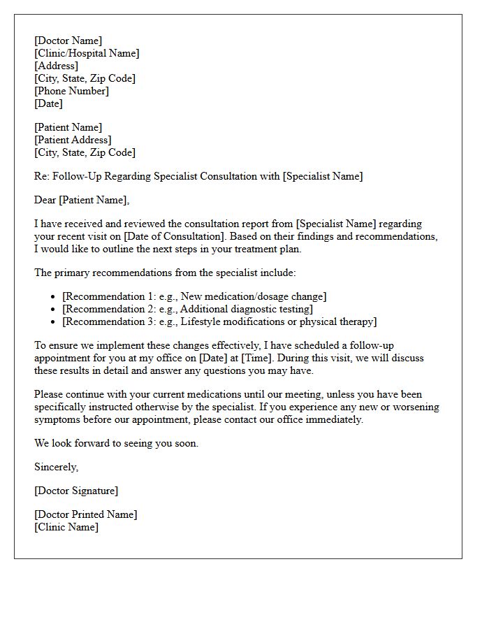 Post-Specialist Consultation Treatment Plan Follow-Up Letter