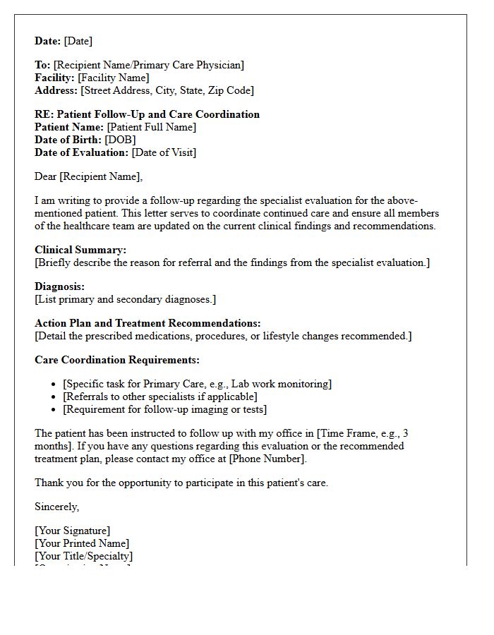 Specialist Evaluation And Care Coordination Follow-Up Letter