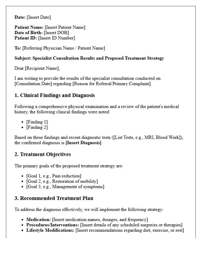 Specialist Consultation Results And Treatment Strategy Letter