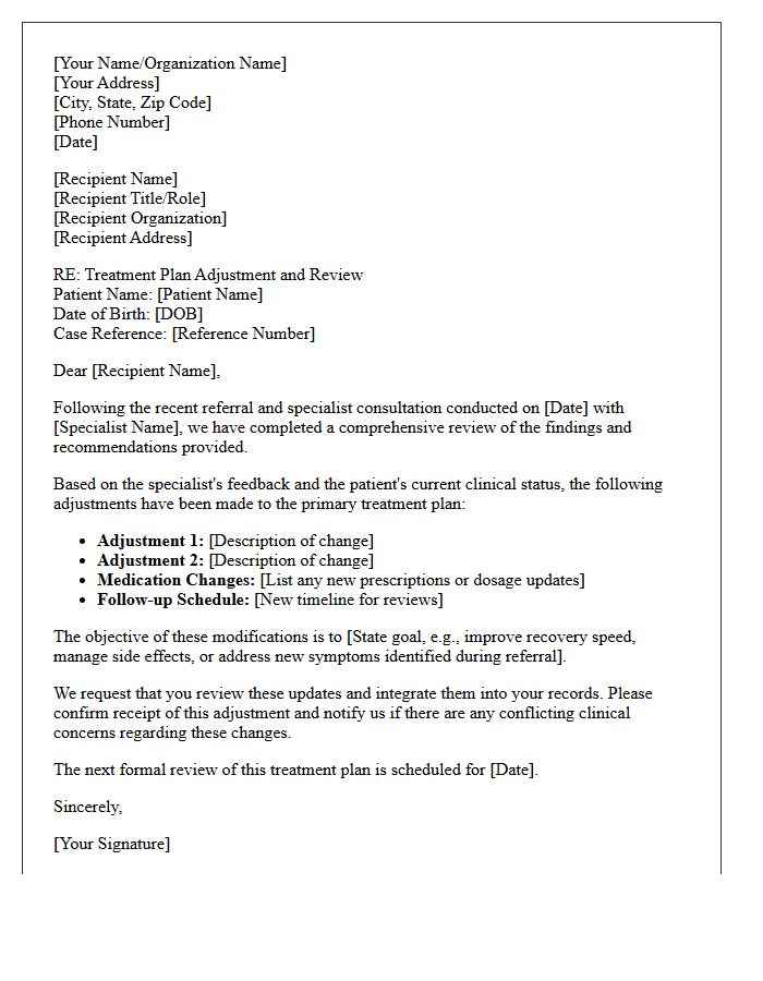 Post-Referral Treatment Plan Adjustment And Review Letter