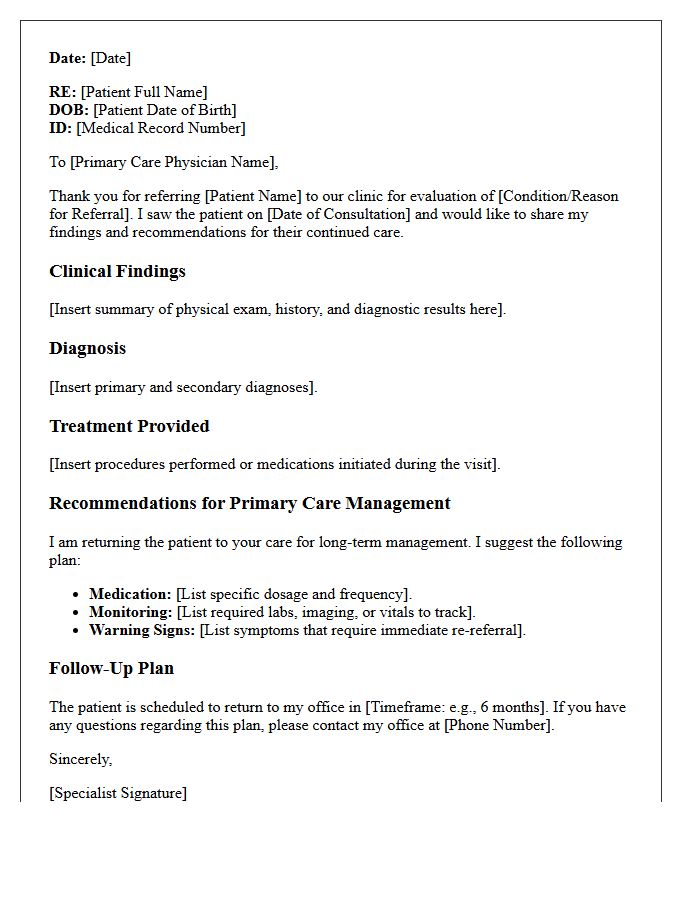 Specialist Findings And Primary Care Continuation Letter