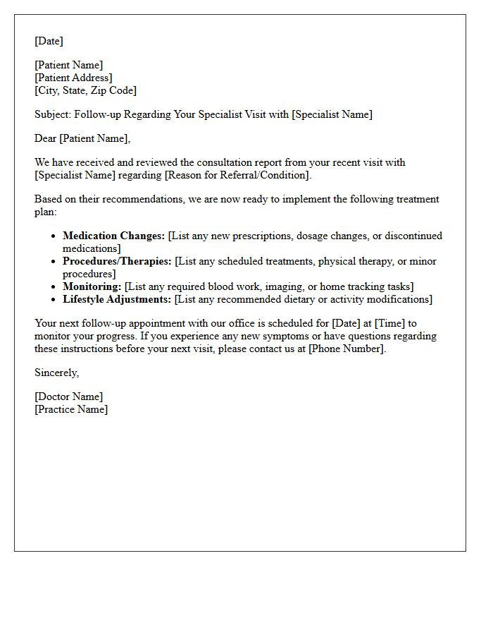 Treatment Plan Implementation Post-Specialist Visit Letter