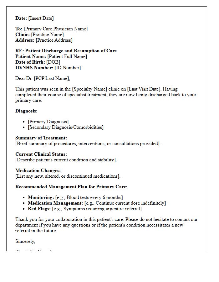 Specialist Discharge And Primary Care Resumption Letter