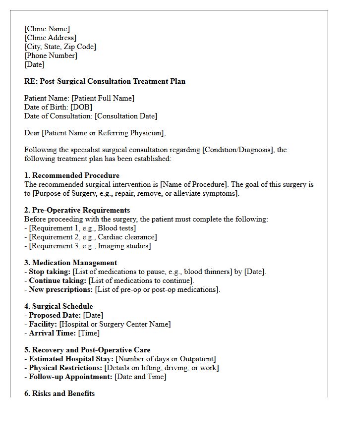 Post-Specialist Surgical Consultation Treatment Plan Letter