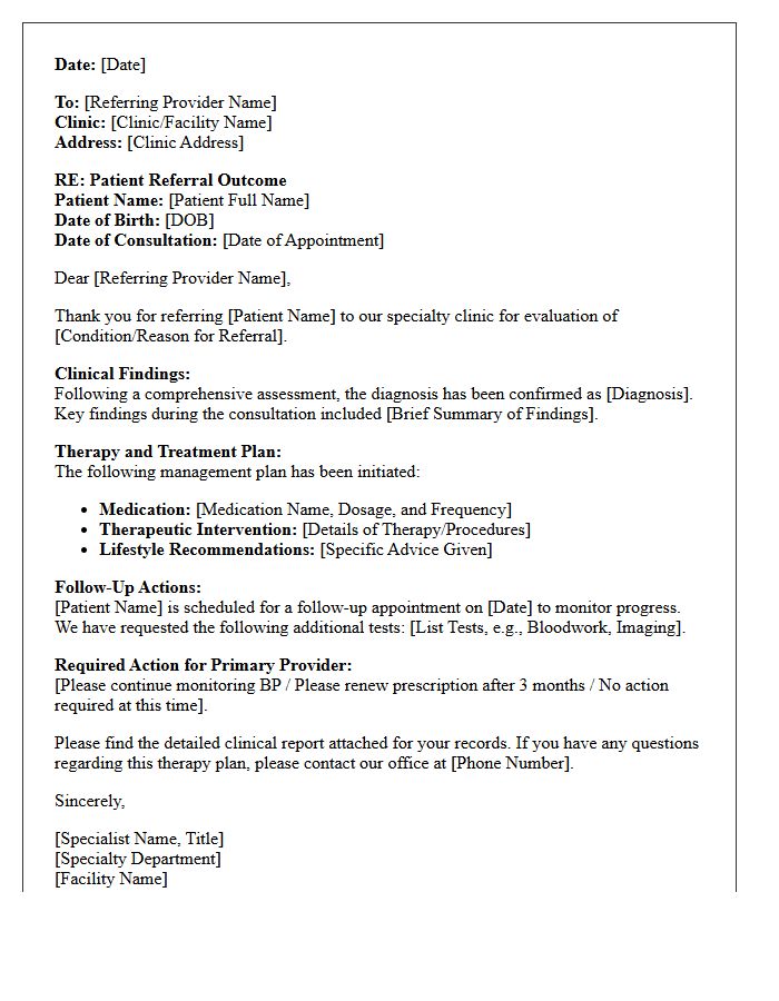 Specialist Referral Outcome And Therapy Plan Follow-Up Letter
