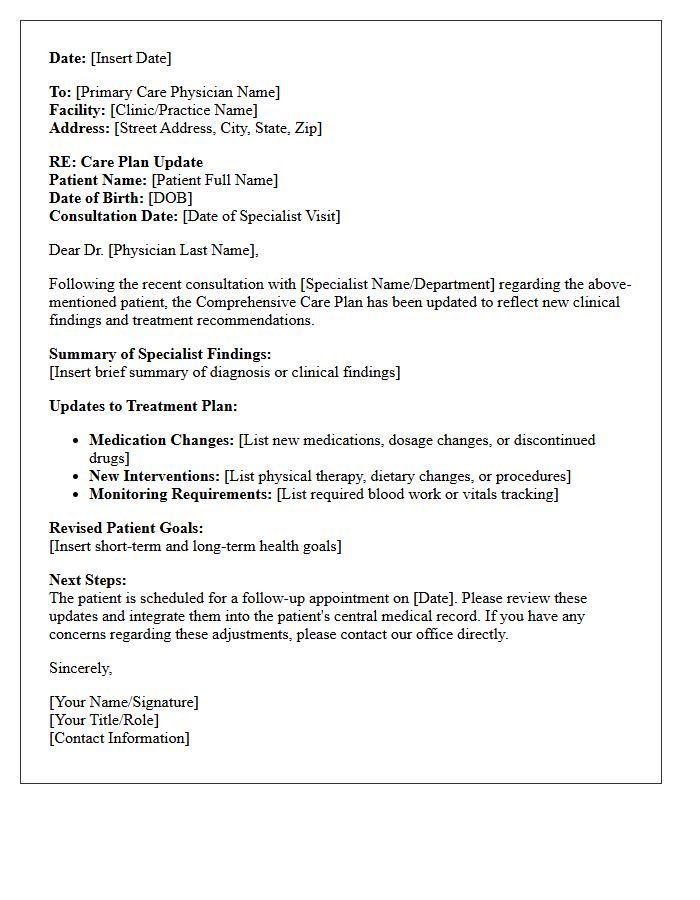 Comprehensive Care Plan Update Post-Specialist Letter